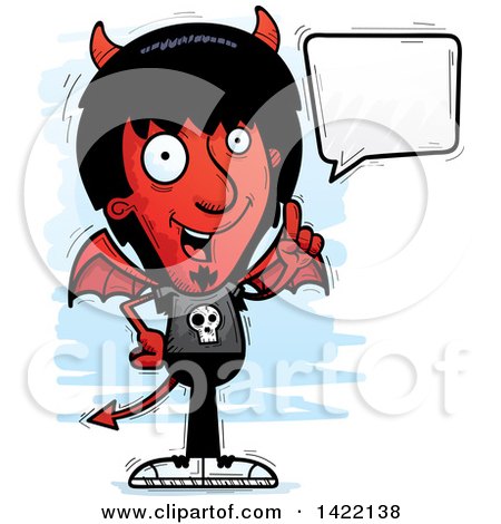 Clipart of a Cartoon Doodled Devil Holding up a Finger and Talking - Royalty Free Vector Illustration by Cory Thoman