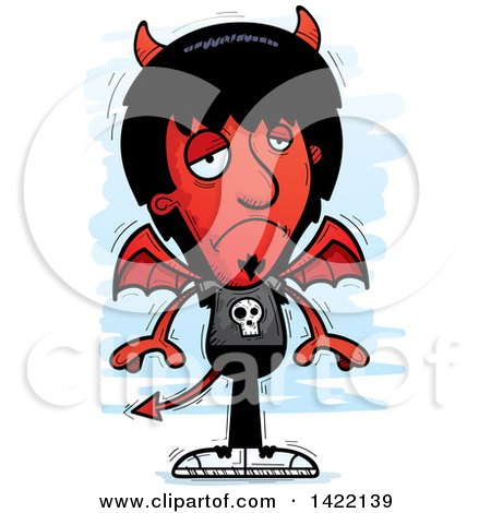 Clipart of a Cartoon Doodled Depressed Devil - Royalty Free Vector Illustration by Cory Thoman