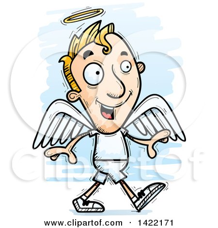 Clipart of a Cartoon Doodled Male Angel Walking - Royalty Free Vector Illustration by Cory Thoman