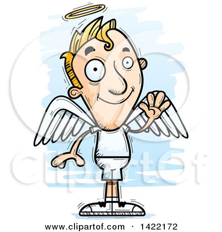 Clipart of a Cartoon Doodled Male Angel Waving - Royalty Free Vector Illustration by Cory Thoman