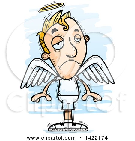 Clipart of a Cartoon Doodled Depressed Male Angel - Royalty Free Vector Illustration by Cory Thoman