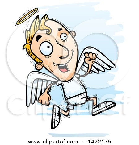 Clipart of a Cartoon Doodled Male Angel Running - Royalty Free Vector Illustration by Cory Thoman