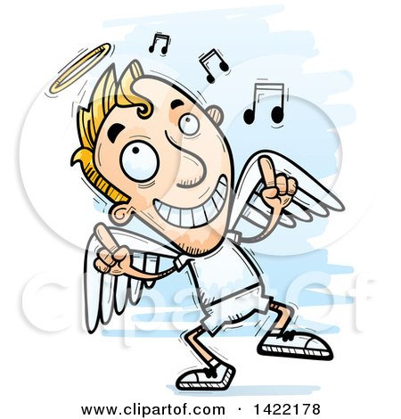 Clipart of a Cartoon Doodled Male Angel Dancing to Music - Royalty Free Vector Illustration by Cory Thoman