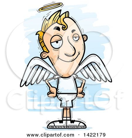 Clipart of a Cartoon Doodled Confident Male Angel with Hands on His Hips - Royalty Free Vector Illustration by Cory Thoman