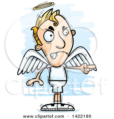 Clipart of a Cartoon Doodled Male Angel Angrily Pointing a Finger - Royalty Free Vector Illustration by Cory Thoman