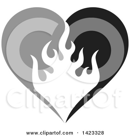 Clipart of a Gray and Black Fire Flame Love Heart Design Element - Royalty Free Vector Illustration by Any Vector