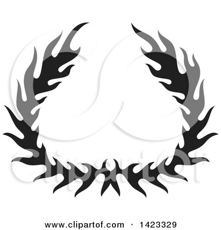 Clipart of a Black Silhouetted Fire Flame Wreath Design Element - Royalty Free Vector Illustration by Any Vector