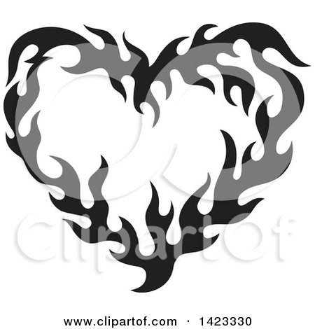 Clipart of a Black Fire Flame Love Heart Design Element - Royalty Free Vector Illustration by Any Vector