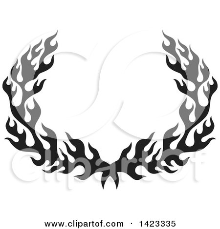 Clipart of a Black Silhouetted Fire Flame Wreath Design Element - Royalty Free Vector Illustration by Any Vector