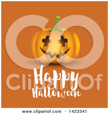 Clipart of a Halloween Jackolantern Pumpkin over Text on Orange - Royalty Free Vector Illustration by KJ Pargeter