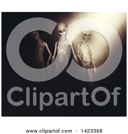 Clipart of a 3d Group of Aliens in the Darkness - Royalty Free Illustration by KJ Pargeter
