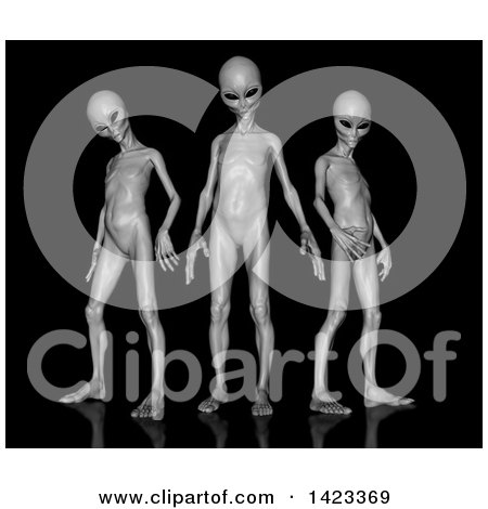 Clipart of a 3d Group of Aliens over Black - Royalty Free Illustration by KJ Pargeter