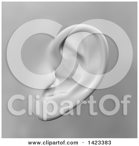 Clipart of a 3d Grayscale Human Ear - Royalty Free Illustration by KJ Pargeter