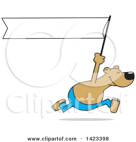 Clipart of a Cartoon Bear Running with a Blank White Banner - Royalty Free Vector Illustration by Johnny Sajem