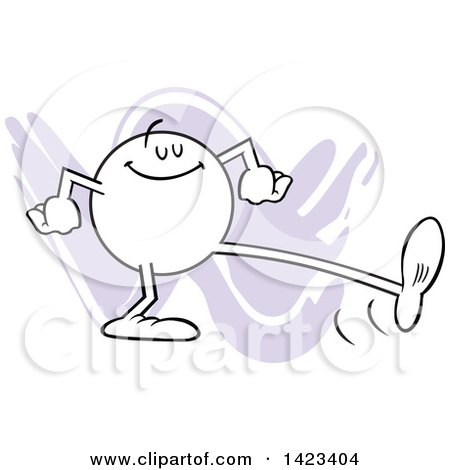 Clipart of a Cartoon Confident Moodie Character Taking a Big Step, over Purple Strokes - Royalty Free Vector Illustration by Johnny Sajem