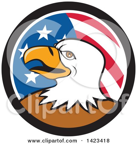 Clipart of a Cartoon Bald Eagle Head in an American Themed Circle - Royalty Free Vector Illustration by patrimonio