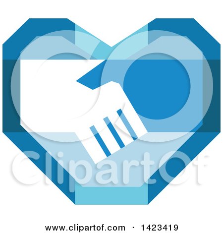 Clipart of a Retro Blue Heart with Shaking Hands - Royalty Free Vector Illustration by patrimonio