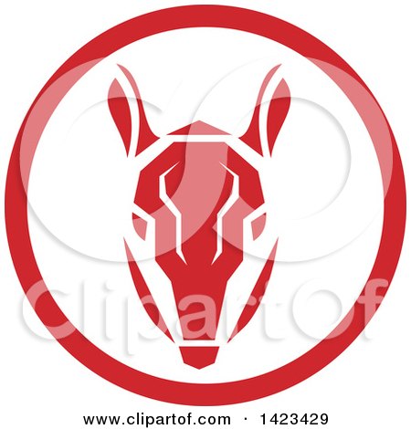 Clipart of a Retro Red Armadillow Head in a Circle - Royalty Free Vector Illustration by patrimonio