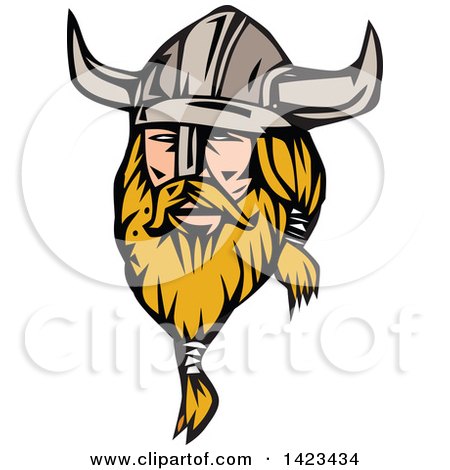 Clipart of a Retro Blond Male Viking Wearing a Helmet - Royalty Free Vector Illustration by patrimonio