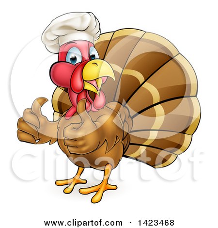 Clipart of a Cartoon Turkey Bird Chef Giving Two Thumbs up - Royalty Free Vector Illustration by AtStockIllustration