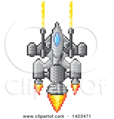 Clipart of a Retro 8 Bit Pixel Art Video Game Styled Spaceship - Royalty Free Vector Illustration by AtStockIllustration
