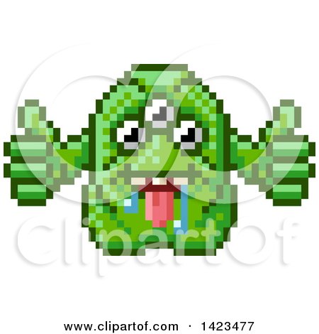 Clipart of a Retro 8 Bit Pixel Art Video Game Styled Alien - Royalty Free Vector Illustration by AtStockIllustration