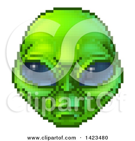 Clipart of a Retro 8 Bit Pixel Art Video Game Styled Alien Face - Royalty Free Vector Illustration by AtStockIllustration