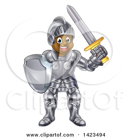 Clipart of a Happy Black Male Knight in Full Armor - Royalty Free Vector Illustration by AtStockIllustration