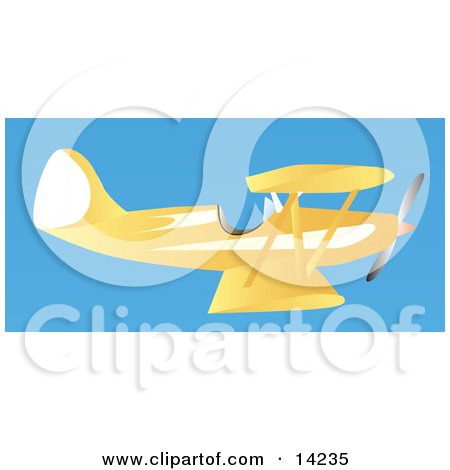 Yellow and White Biplane Flying Through a Clear Blue Sky Aviation Clipart Illustration by Rasmussen Images