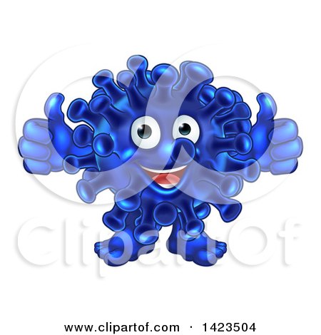 Clipart of a Cartoon Happy Blue Virus or Monster Giving Two Thumbs up - Royalty Free Vector Illustration by AtStockIllustration