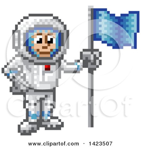 Clipart of a Retro 8 Bit Pixel Art Video Game Styled Astronaut - Royalty Free Vector Illustration by AtStockIllustration