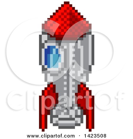 Clipart of a Retro 8 Bit Pixel Art Video Game Styled Rocket - Royalty Free Vector Illustration by AtStockIllustration