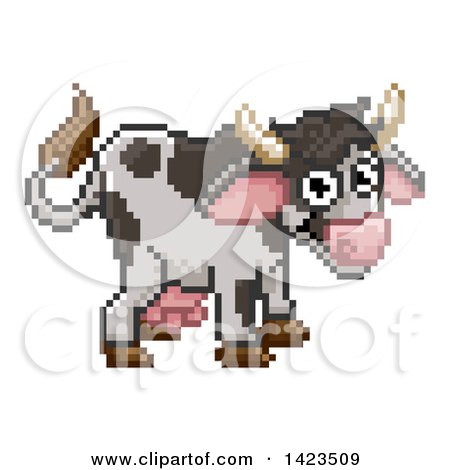 Clipart of a Retro 8 Bit Pixel Art Video Game Styled Cow - Royalty Free Vector Illustration by AtStockIllustration