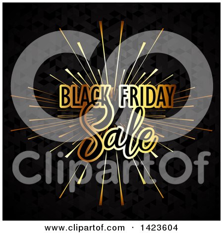 Clipart of a Black Friday Sale Retail Gold Burst over Black - Royalty Free Vector Illustration by KJ Pargeter
