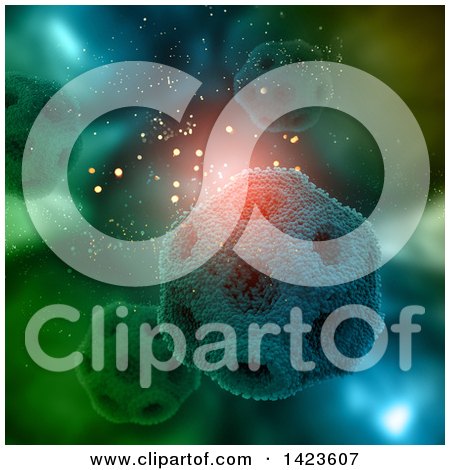 Clipart of a 3d Medical Background of Virus Cells over Blue and Green - Royalty Free Illustration by KJ Pargeter