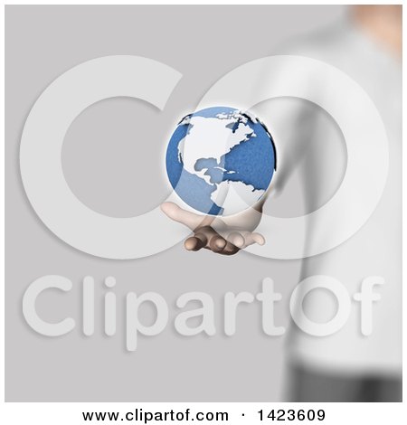 Clipart of a 3d Blurred Caucasian Man's Hand Holding out Planet Earth - Royalty Free Illustration by KJ Pargeter