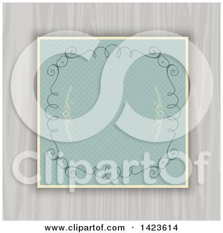 Clipart of a Retro Polka Dot Invitation with Swirls, Hearts and White Wood - Royalty Free Vector Illustration by KJ Pargeter