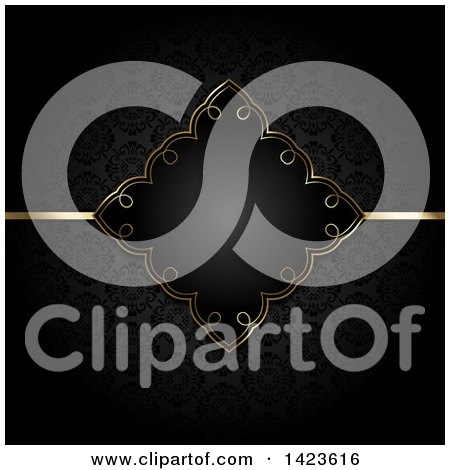 Clipart of a Beautiful Golden Diamond Shaped Invitation Frame and Line over a Black Pattern - Royalty Free Vector Illustration by KJ Pargeter