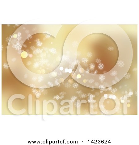 Clipart of a Golden Snowflake and Bokeh Flare Background - Royalty Free Illustration by KJ Pargeter