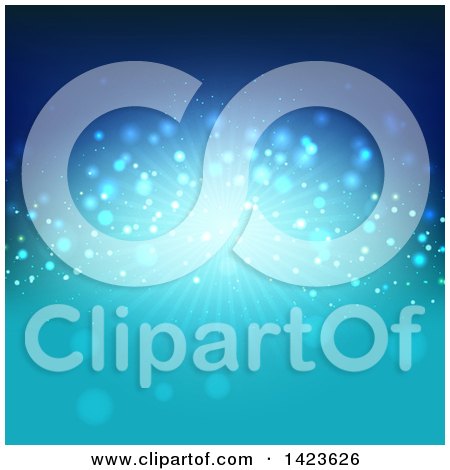 Clipart of a Blue Background with Lights and Rays - Royalty Free Vector Illustration by KJ Pargeter