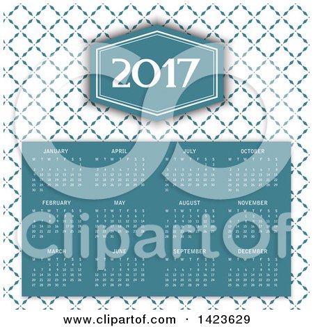 Clipart of a 2017 Year Calendar over a Retro Pattern - Royalty Free Vector Illustration by KJ Pargeter