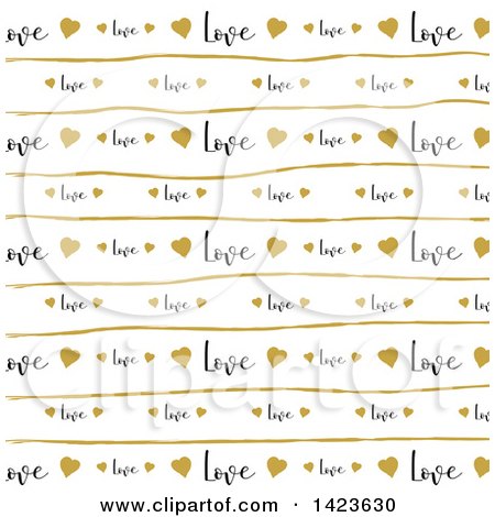 Clipart of a Gold Heart, Line and Love Text Pattern - Royalty Free Vector Illustration by KJ Pargeter