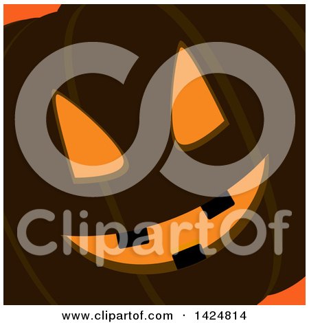 Clipart of a Halloween Jackolantern Pumpkin Face with Orange Light Behind It - Royalty Free Vector Illustration by elaineitalia
