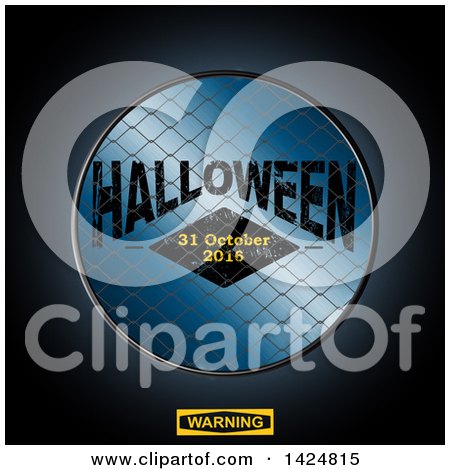 Clipart of a 3d Wire Fence and Warning Sign with Halloween 31 October 2016 Text - Royalty Free Vector Illustration by elaineitalia