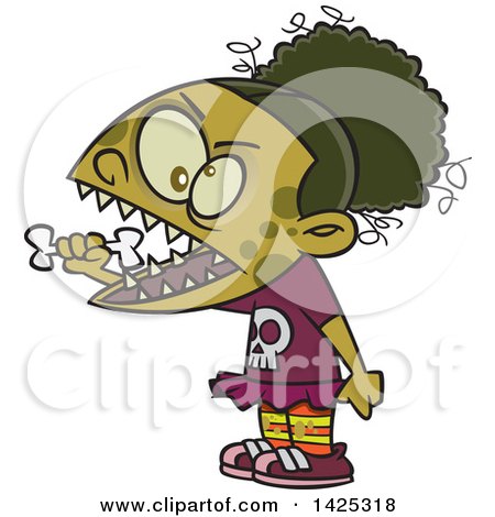 Clipart of a Cartoon Zombie Girl Eating a Bone - Royalty Free Vector Illustration by toonaday
