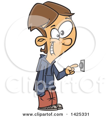 Clipart of a Cartoon Caucasian Boy Ringing a Door Bell - Royalty Free Vector Illustration by toonaday