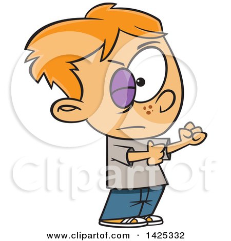 Clipart of a Cartoon Black Eyed Caucasian Boy Ready to Fight - Royalty Free Vector Illustration by toonaday