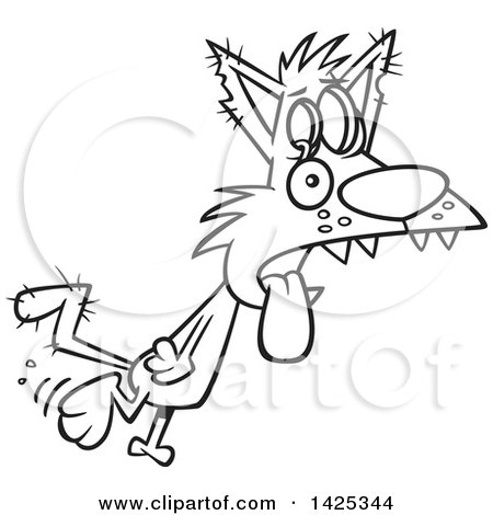 Clipart of a Cartoon Black and White Lineart Zombie Cat Drooling and Walking - Royalty Free Vector Illustration by toonaday
