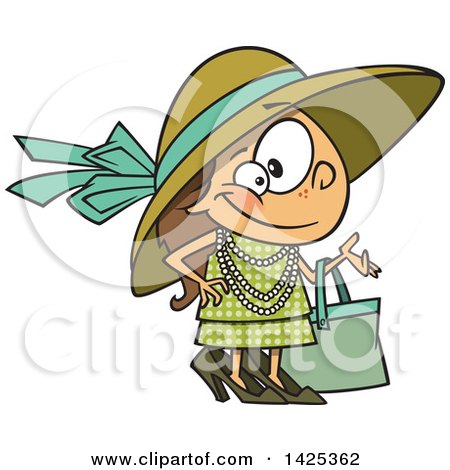 Clipart of a Cartoon Girl Dressed up in Heels and a Hat - Royalty Free Vector Illustration by toonaday