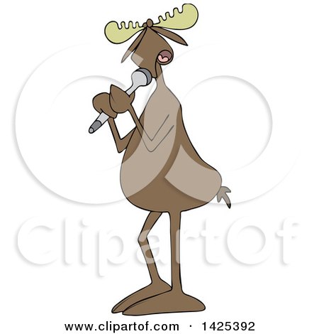 Clipart of a Cartoon Moose Vocalist Singing into a Microphone - Royalty Free Vector Illustration by djart
